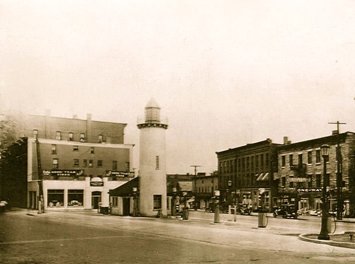 City Hotel and Kaiser Block across From Colonial Beacon Lighthouse Gas Station