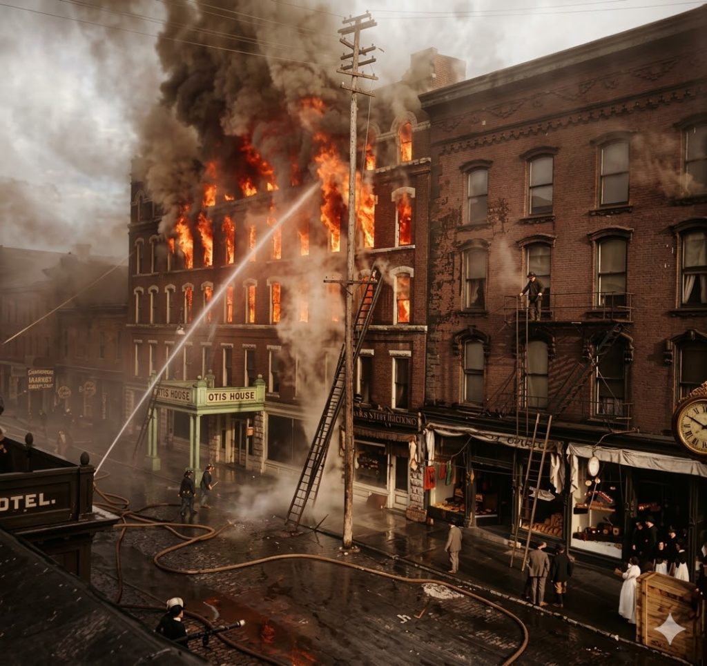 Globe Hotel and Otis House - Arsenal St (1851 - 1903) 5 Otis Fire