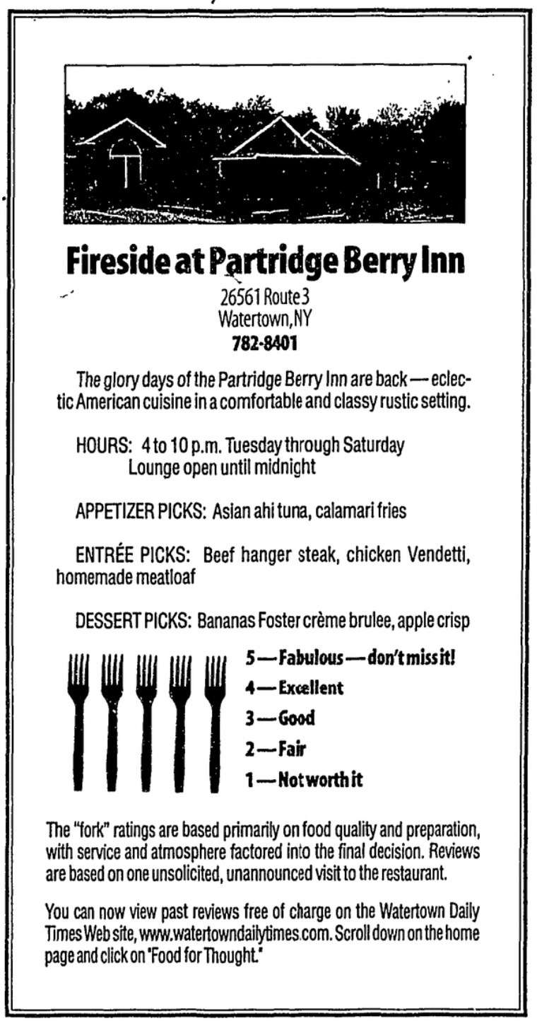 Fireside at Partridge Berry Inn review