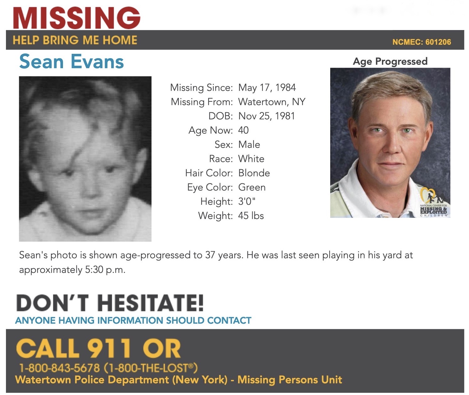 The Disappearance Of Sean Evans May 17, 1984