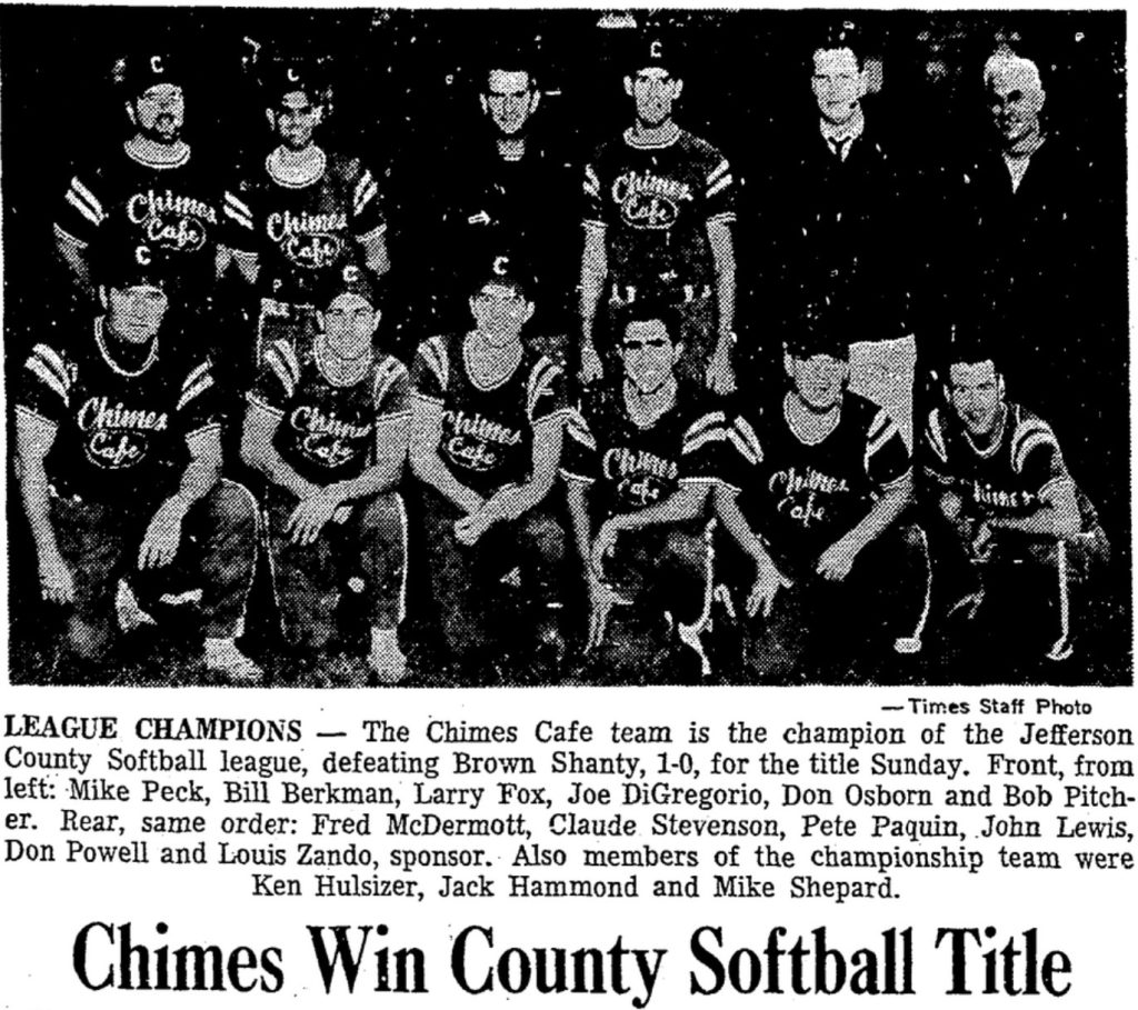 Chimes Cafe Wins County Softball Title