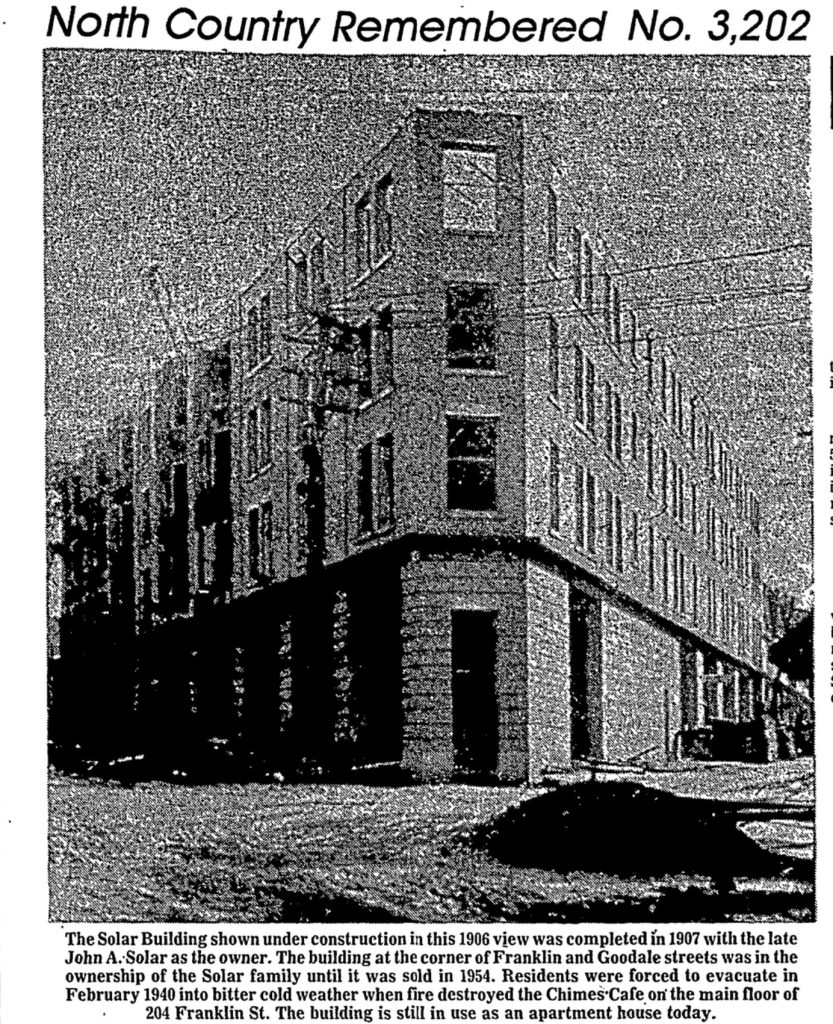 The Chimes Cafe was initially in the Solar Building, shown here under construction in 1907-8. 