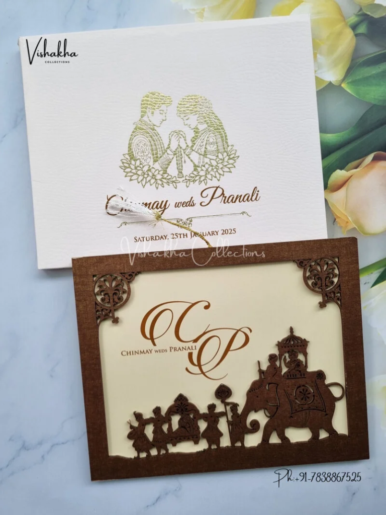 Barat Themed Semi Box Hathi Themed Hindu Wedding MDF Board Laser Cut Laser Cut Wedding invitation Cards LN 779 1 768x1024